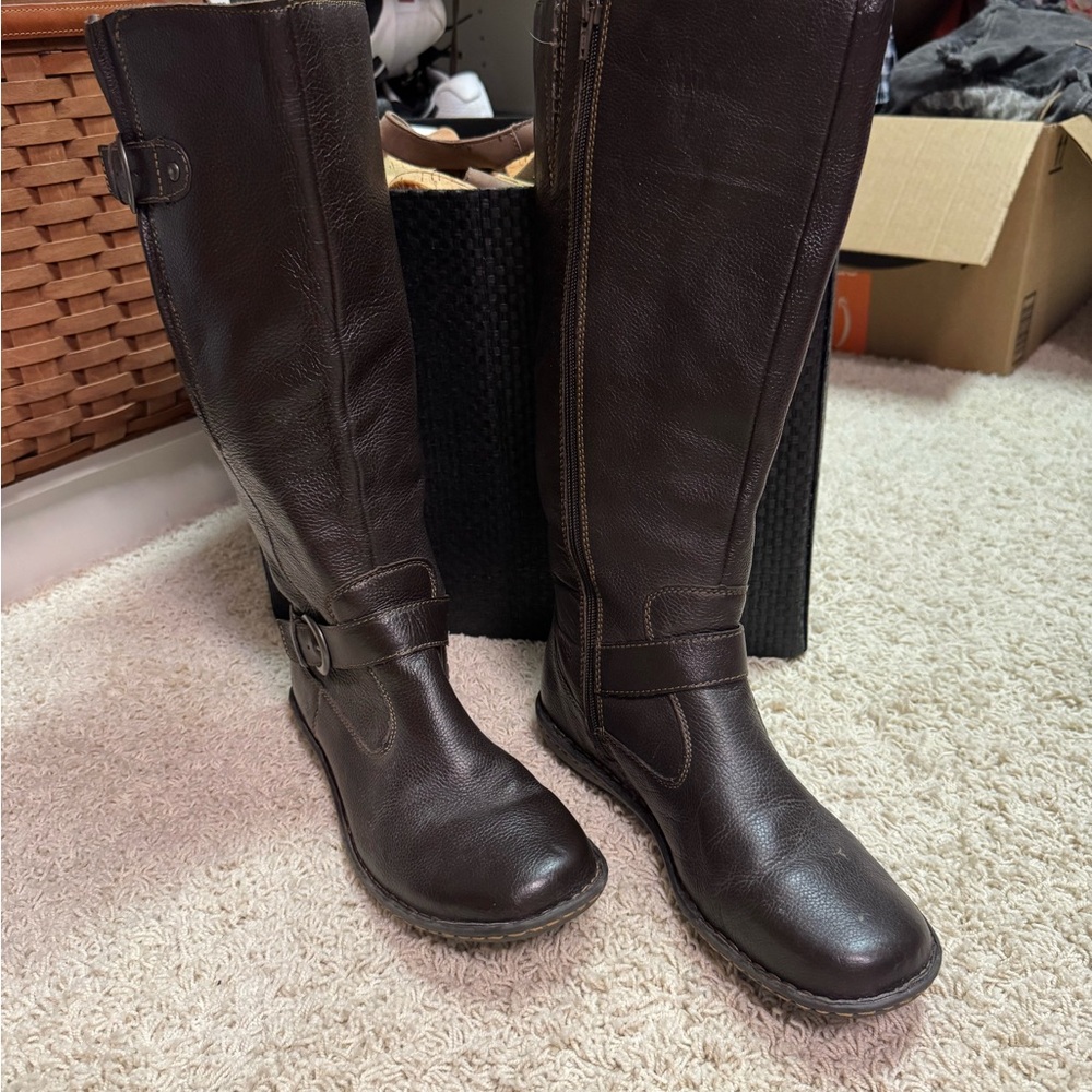Born Brown Heeled Boots with Zipper Closure